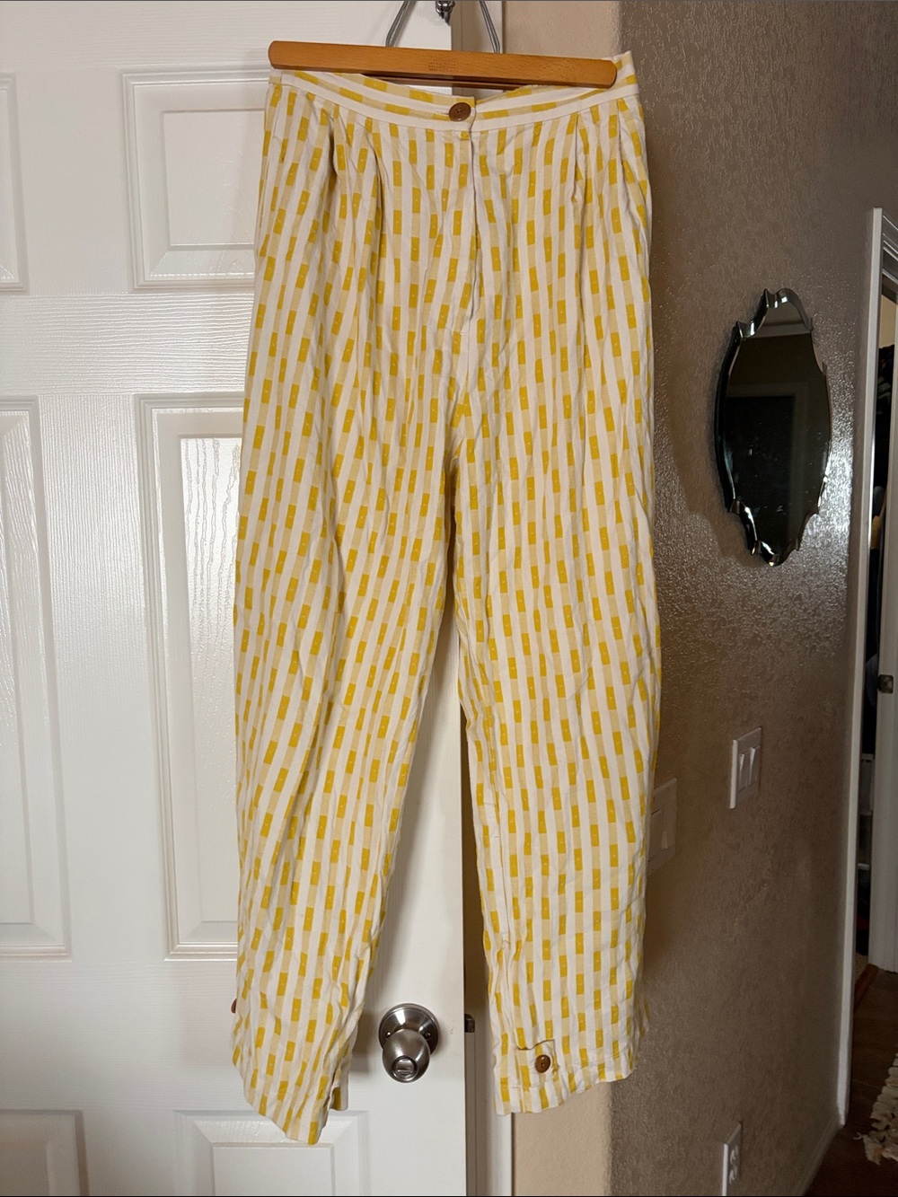 RARE Ilana Kohn Yellow and White Striped High-Waist Wide Leg Trousers